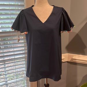 New Navy blue flutter sleeve shirt sleeve top size small